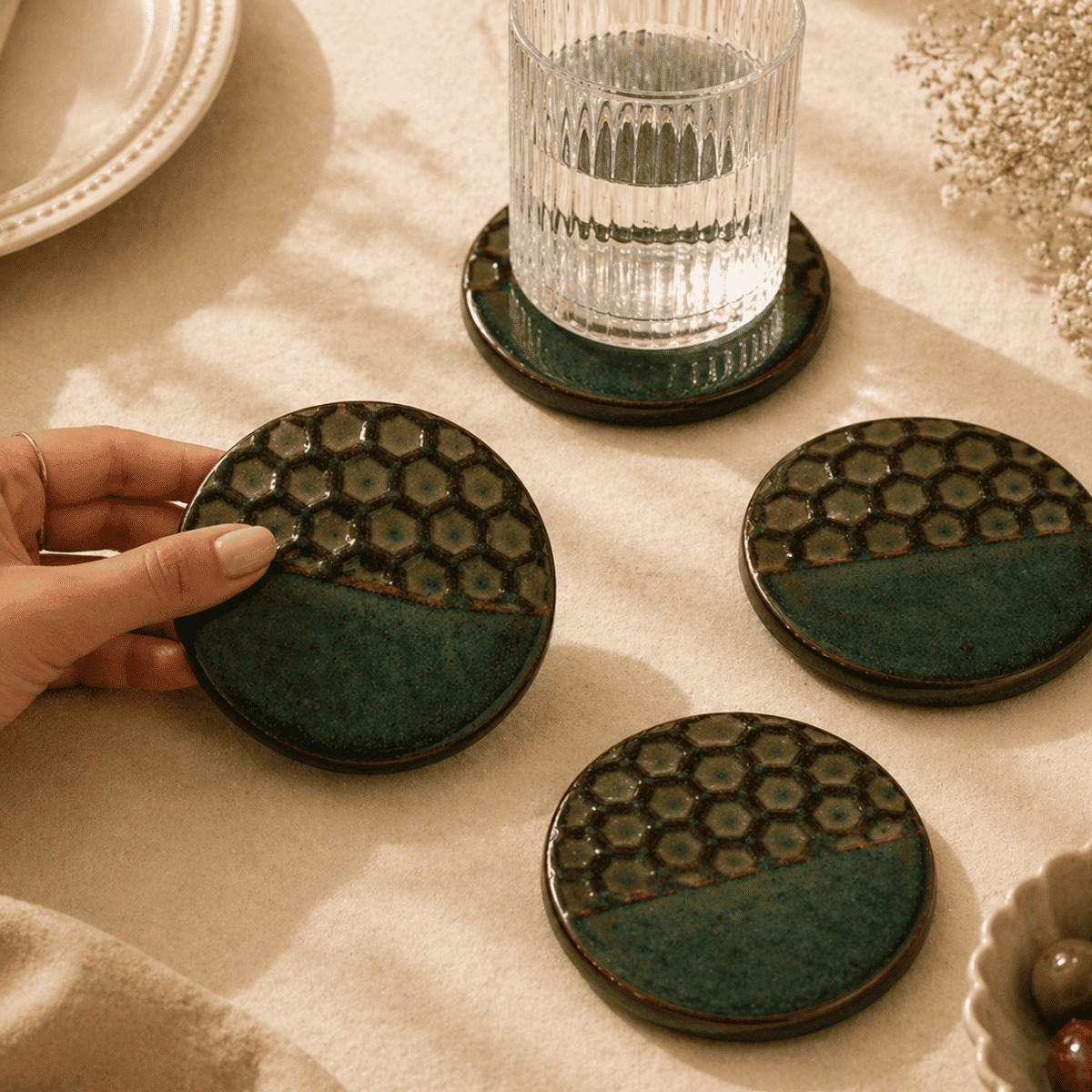Honeycomb Glaze Coasters (Set of 4)