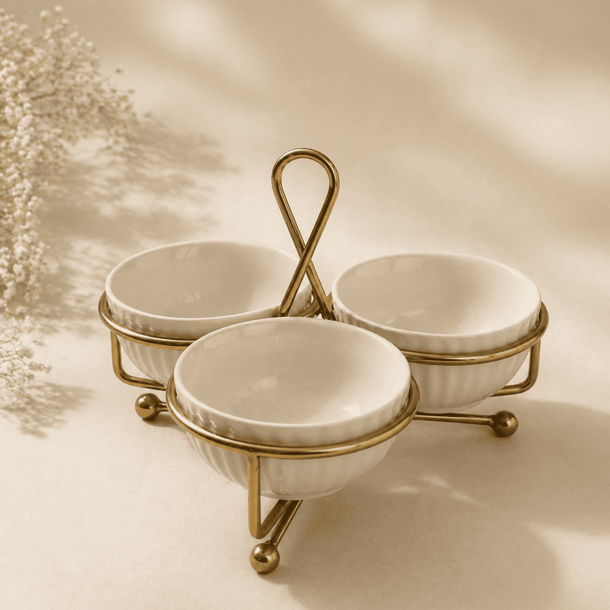 Trio Serve Bowls with Gold Stand