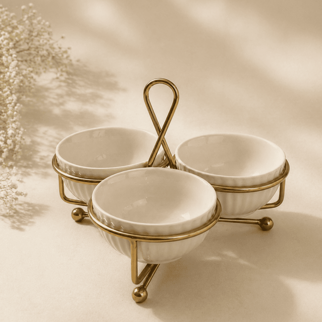 Trio Serve Bowls with Gold Stand