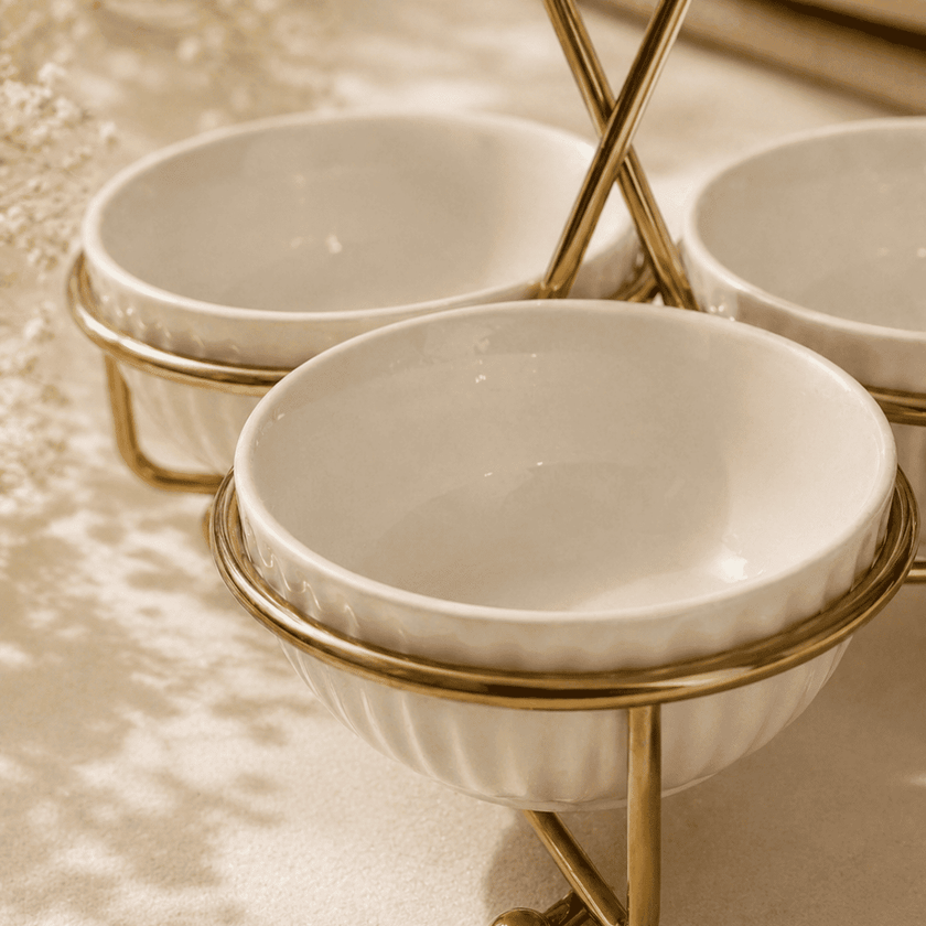 Trio Serve Bowls with Gold Stand