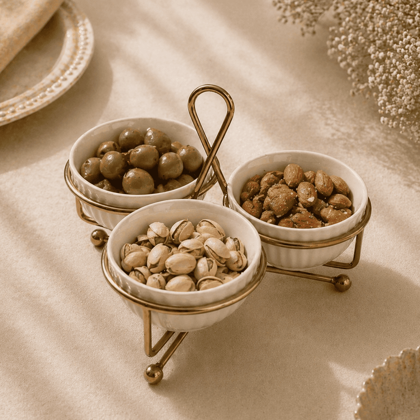 Trio Serve Bowls with Gold Stand