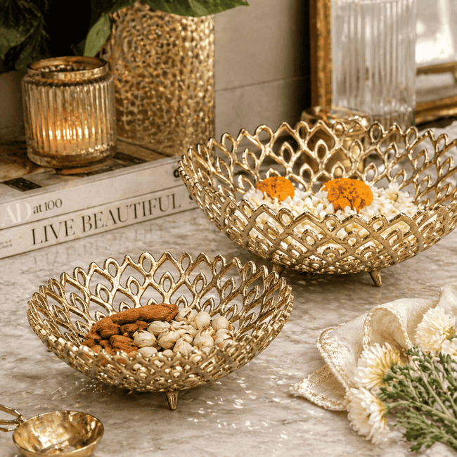 Lattice Gold Basket (Set of 2)