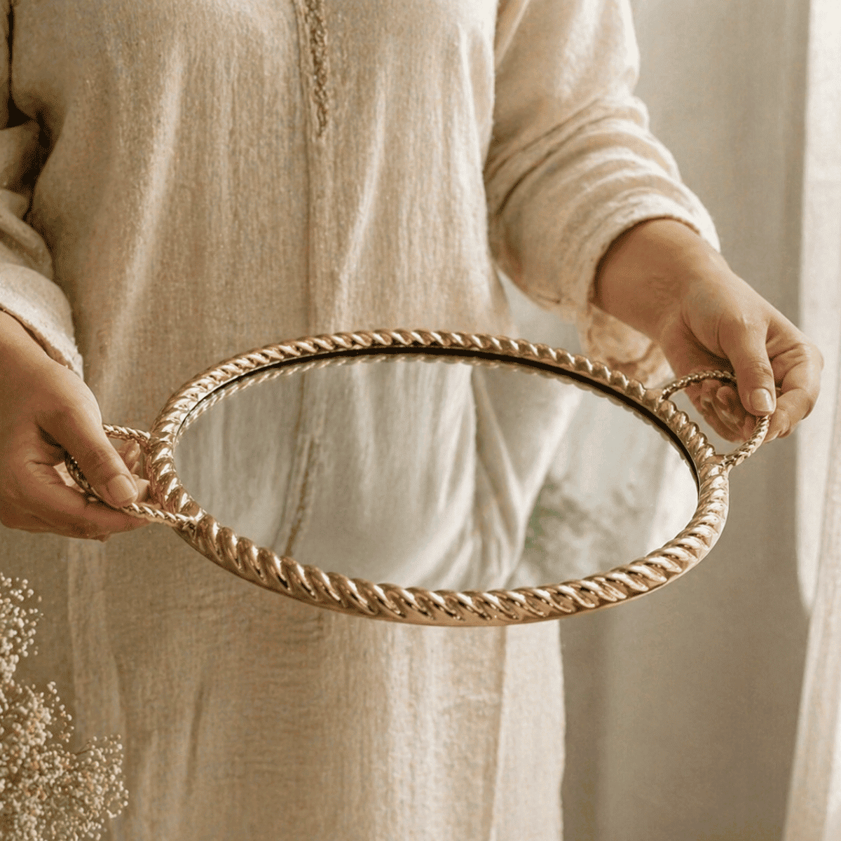 Gold Mirror Serve Tray (12”)