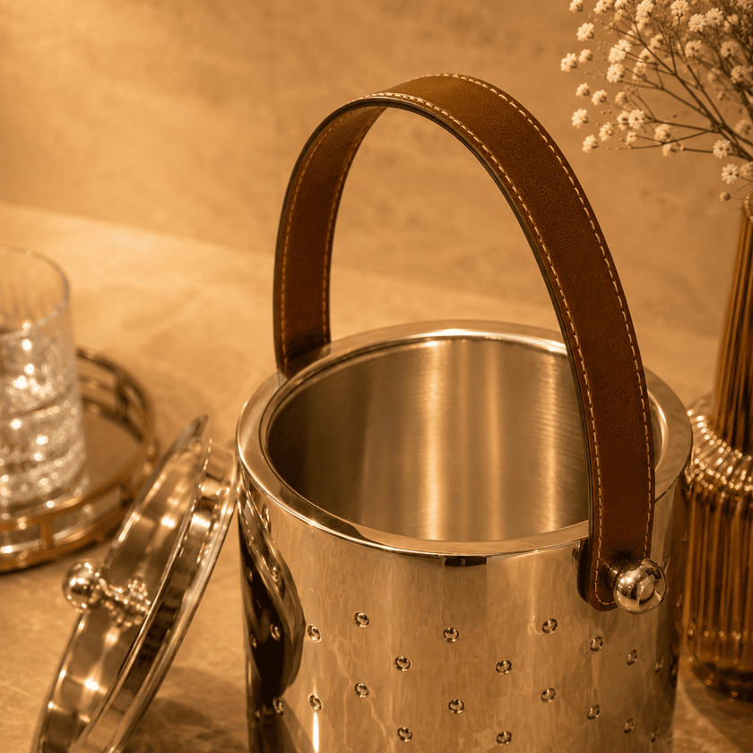 Luxe Leather-Handle Ice Bucket