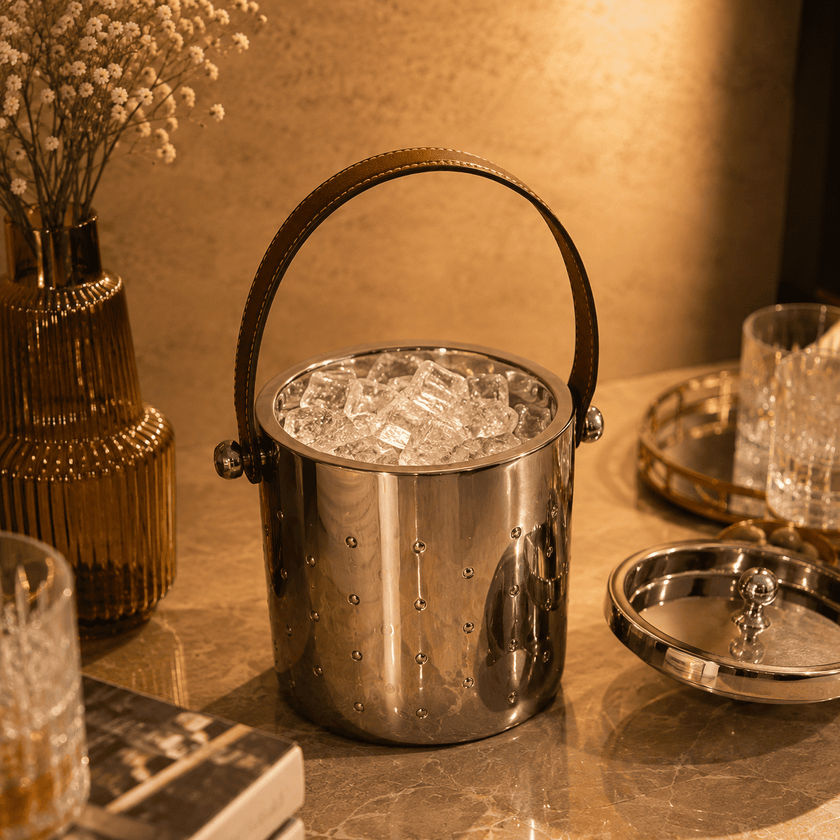 Luxe Leather-Handle Ice Bucket