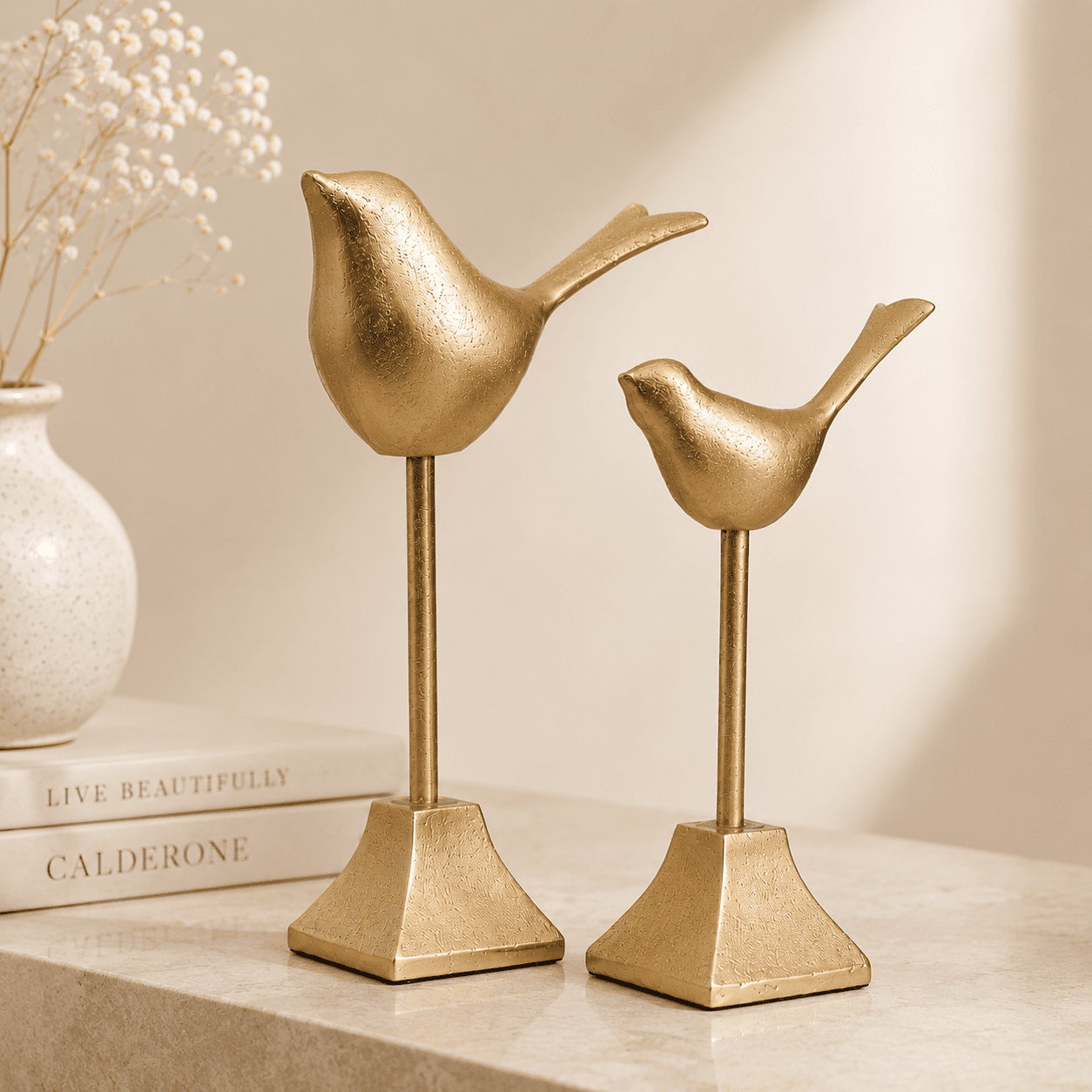 Golden Songbird Sculptures (Set of 2)