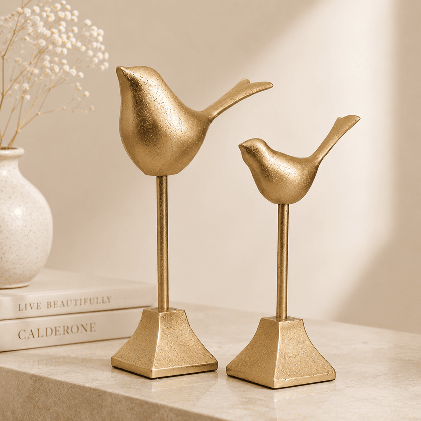 Golden Songbird Sculptures (Set of 2)