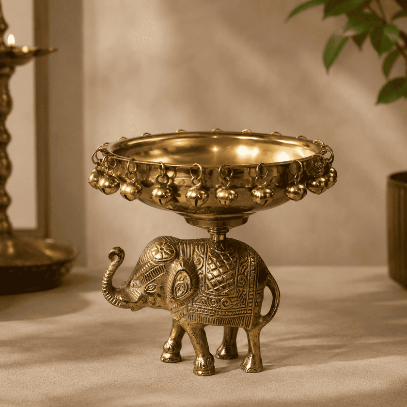 Heritage Elephant Urli with Hanging Bells