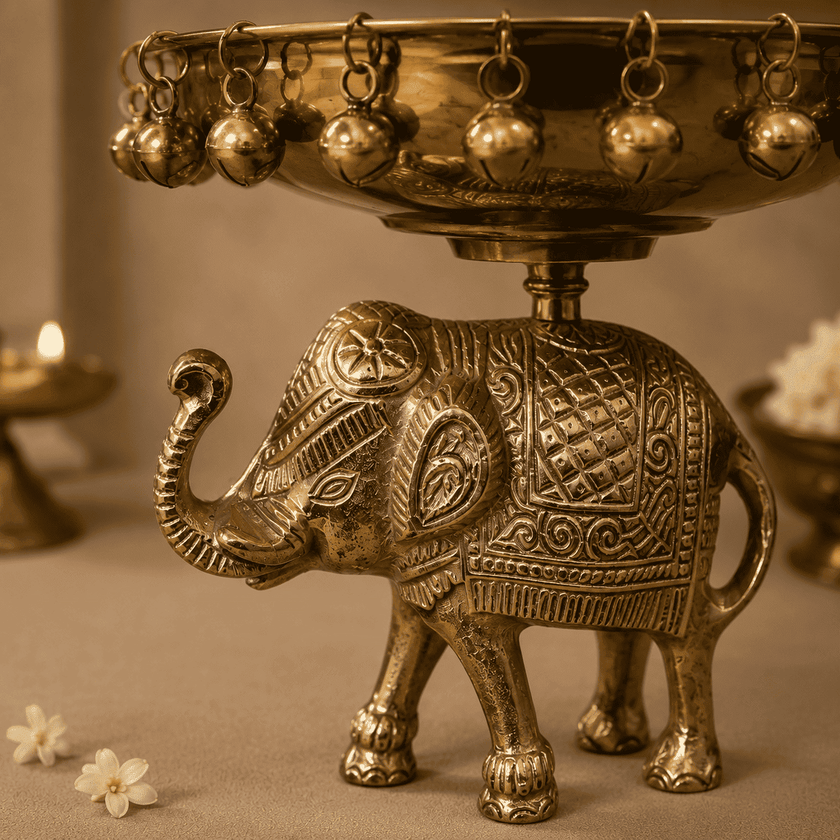 Heritage Elephant Urli with Hanging Bells