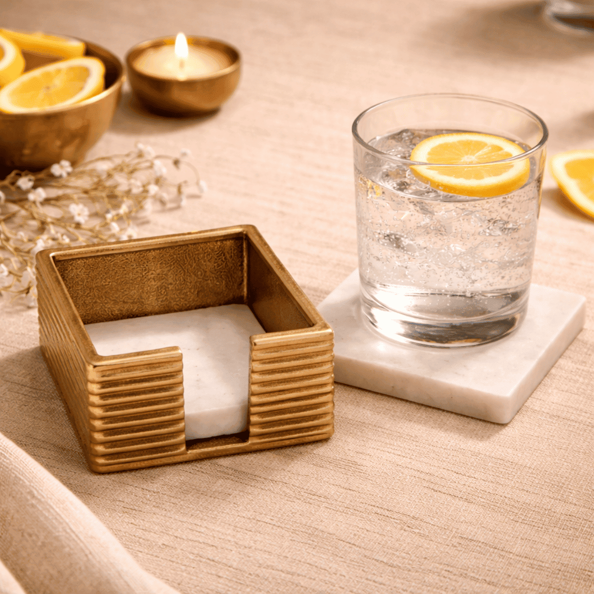 Marble Coasters with Holder (Set of 4)
