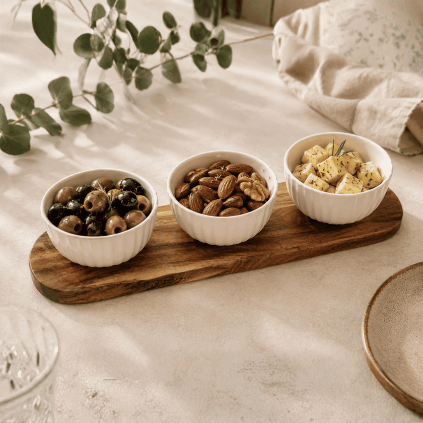 Serving Bowls with Wooden Tray (Set of 3)