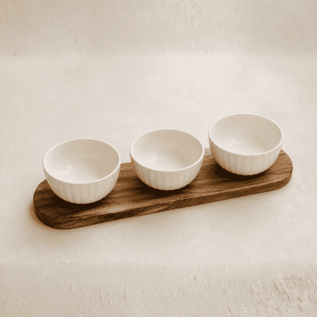 Serving Bowls with Wooden Tray (Set of 3)