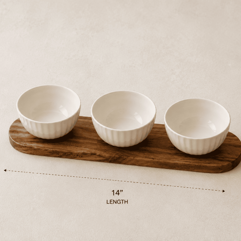 Serving Bowls with Wooden Tray (Set of 3)