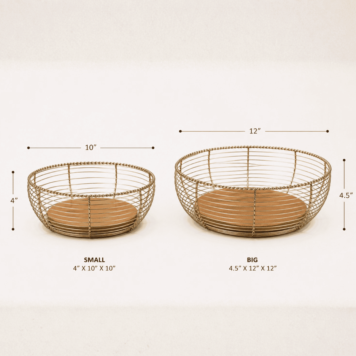 Wire Fruit Baskets with Wooden Base (Set of 2)