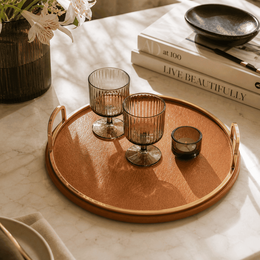 Round Leatherette Serving Tray (12”)
