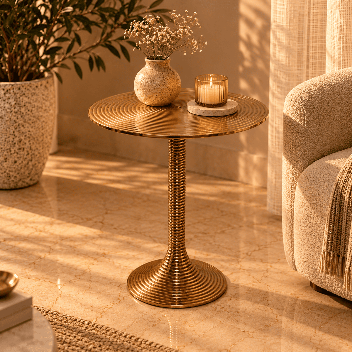 Gold Ribbed Side Table
