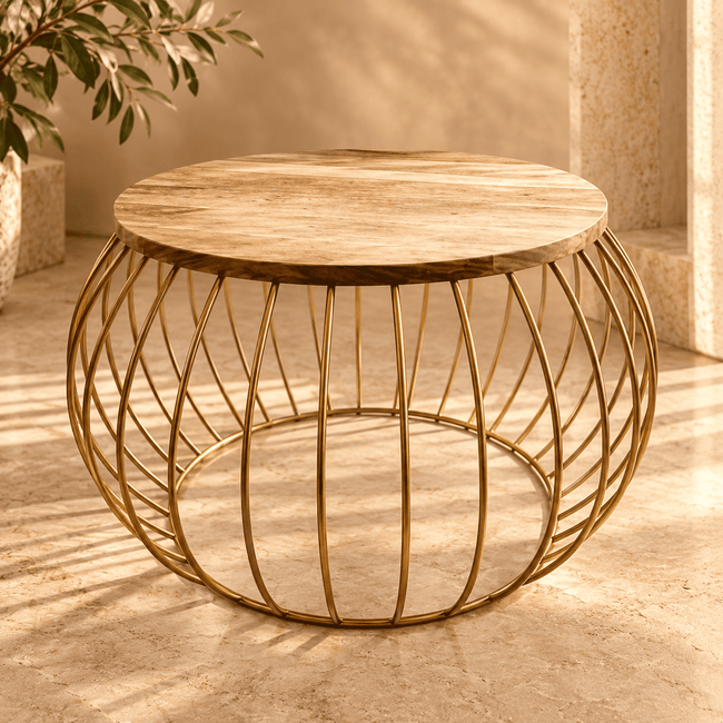 Round Coffee Table – Gold & Wood
