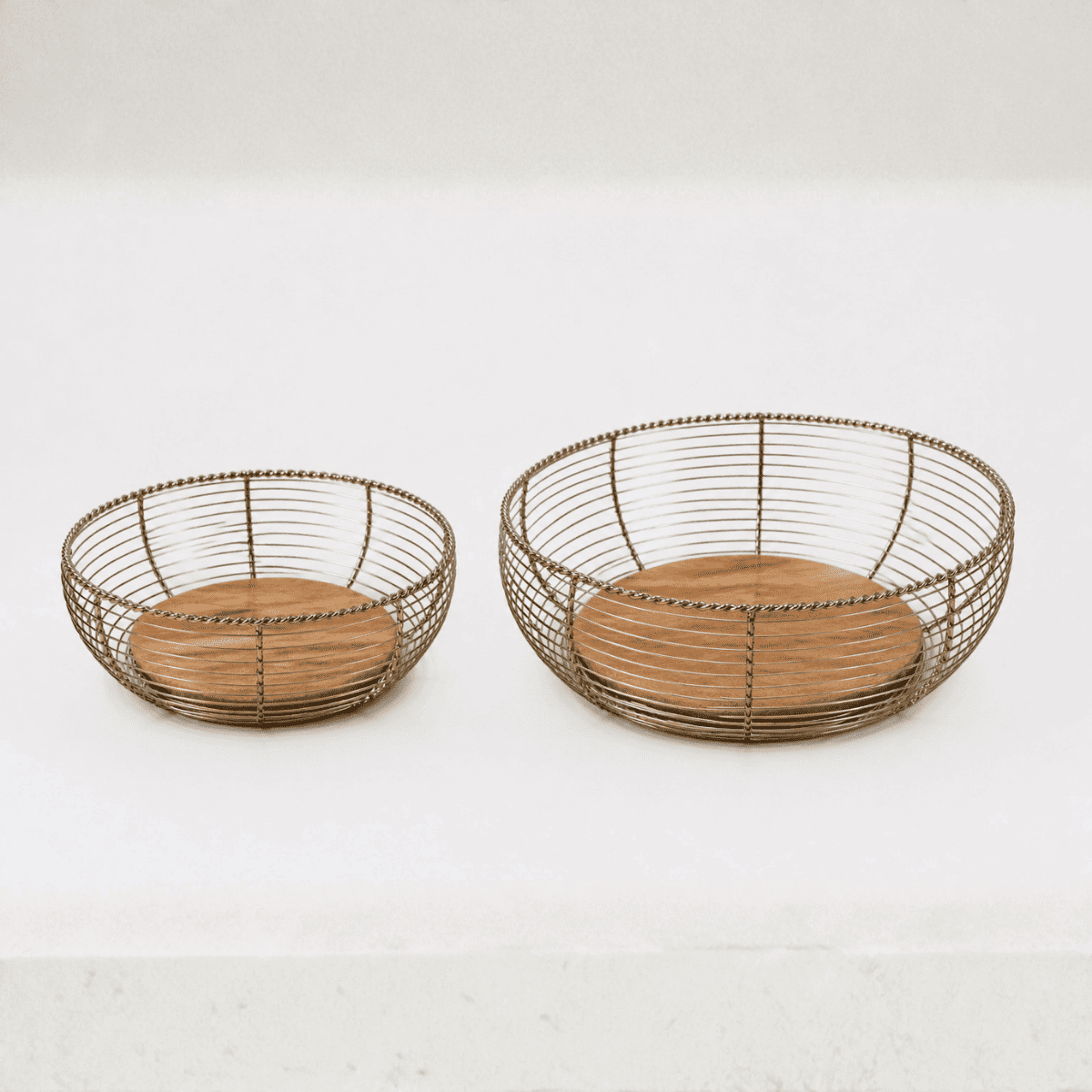 Wire Fruit Baskets with Wooden Base (Set of 2)