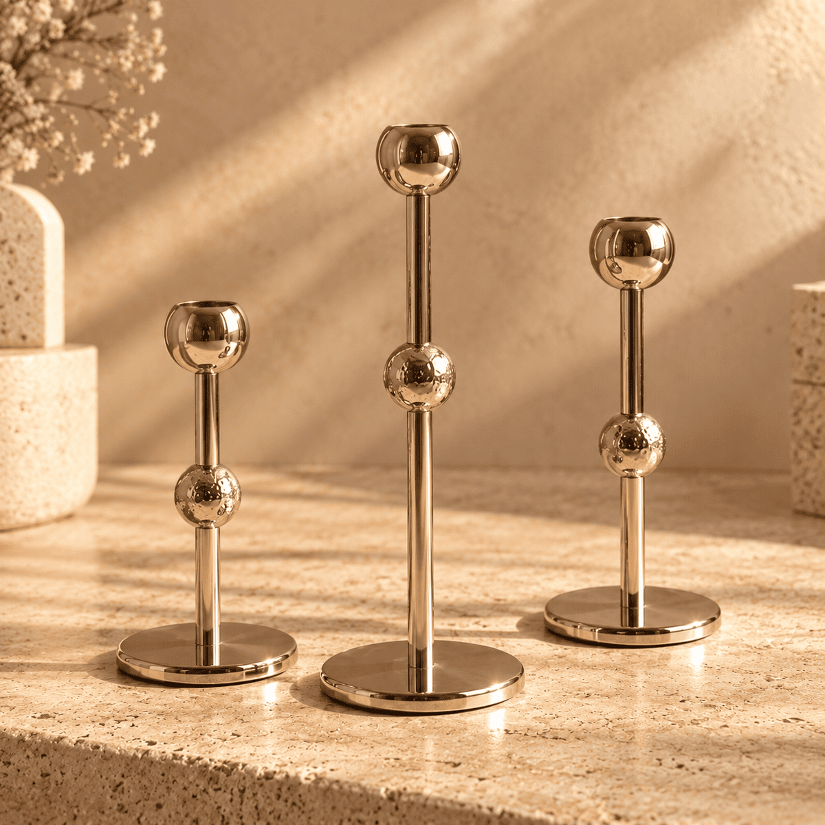 Silver Candle Holders – Set of 3