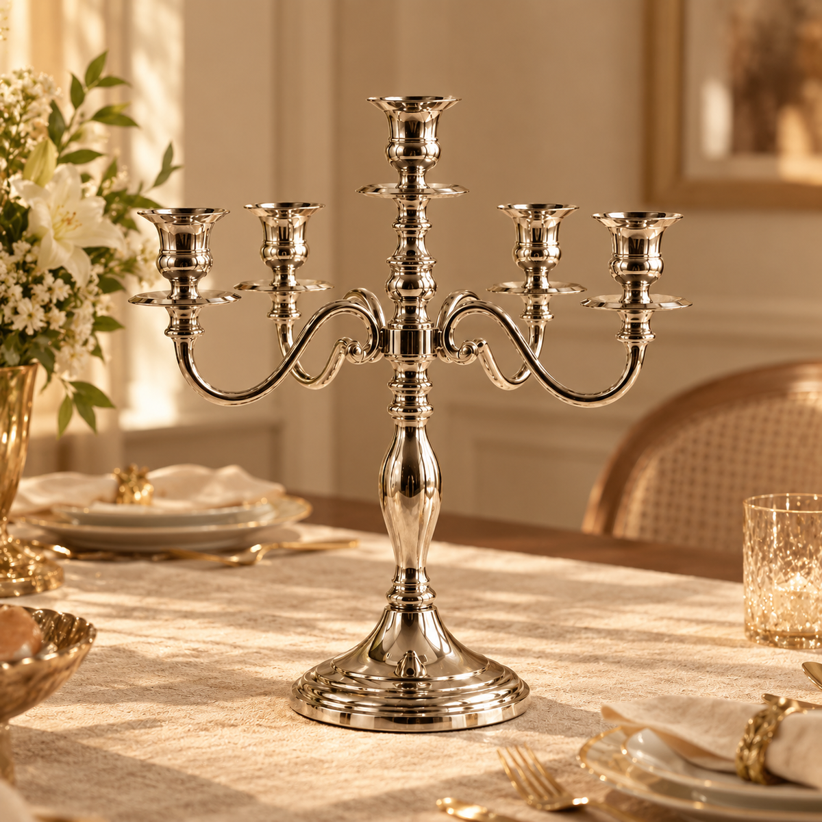 Silver 5-Arm Candle Holder