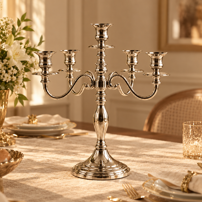 Silver 5-Arm Candle Holder