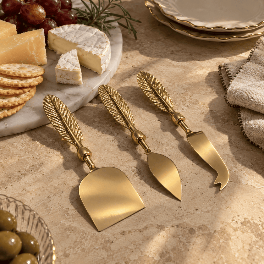 Feather Gold Cheese Knife Set – Set of 3