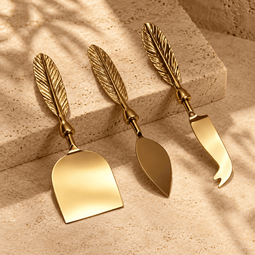 Feather Gold Cheese Knife Set – Set of 3