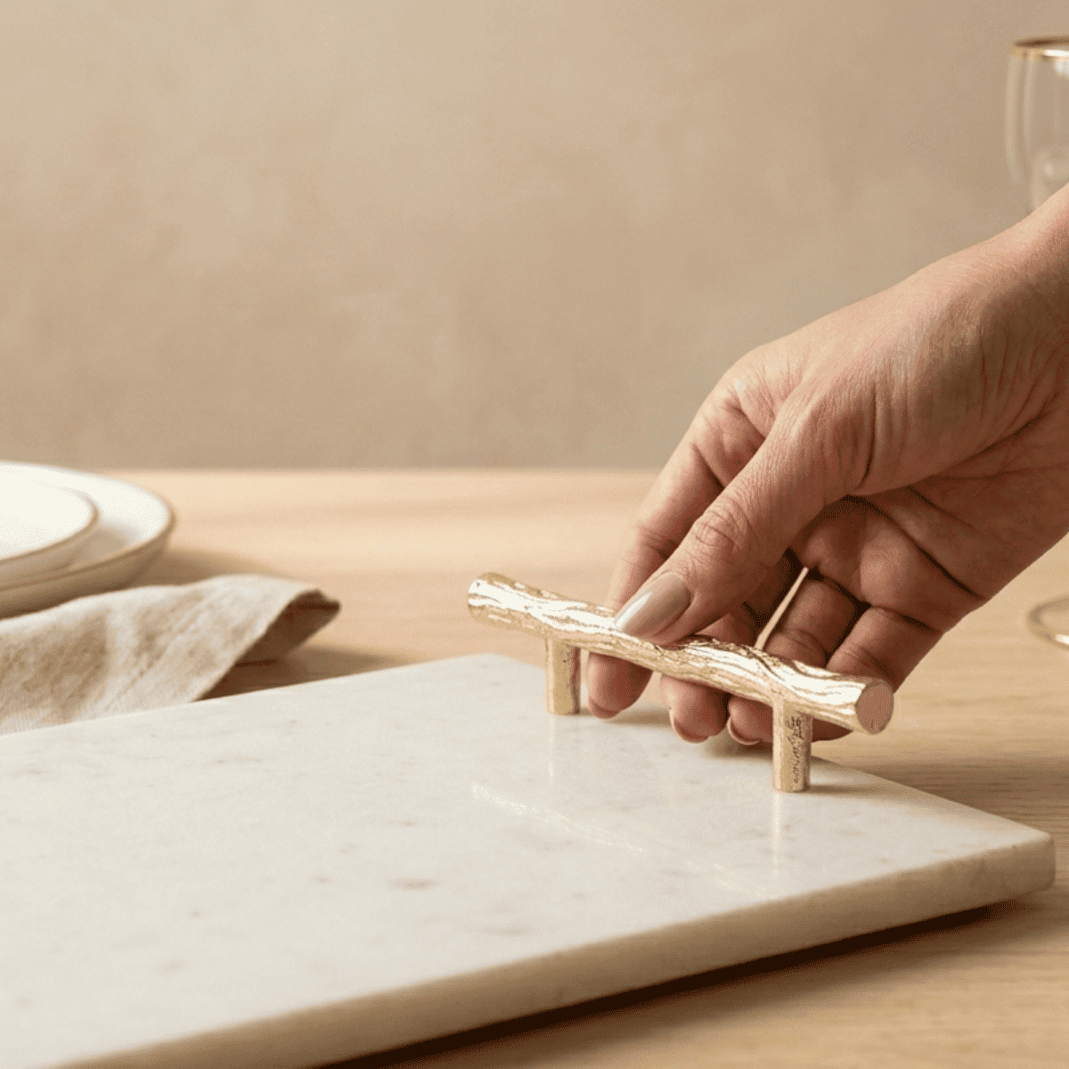 Marble Serving Tray with Textured Handles