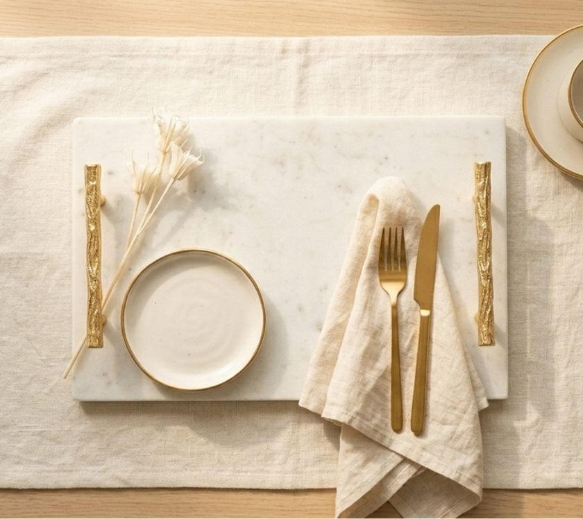 Marble Serving Tray with Textured Handles